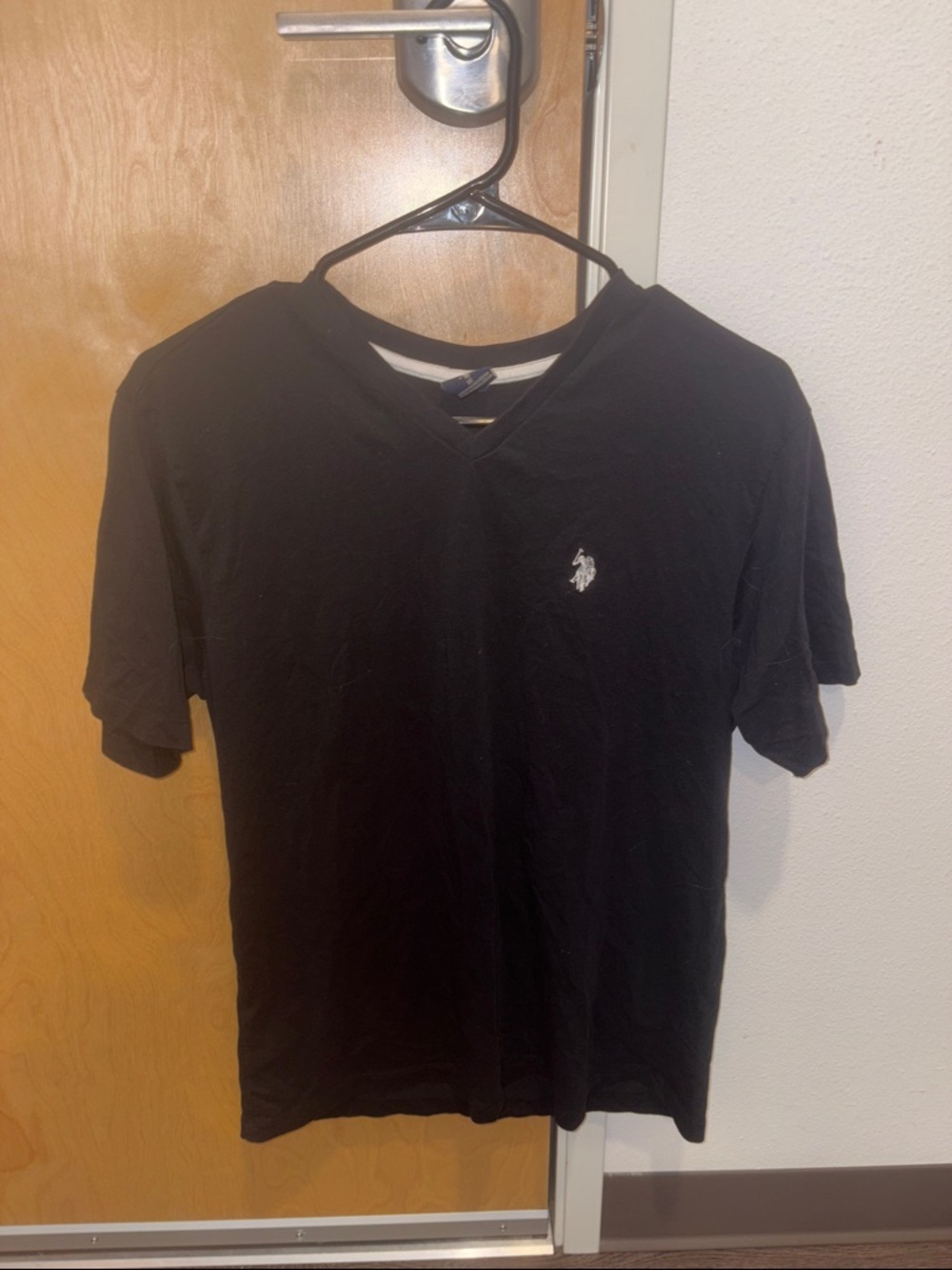 Black V-Neck Tee with White Polo Player Logo